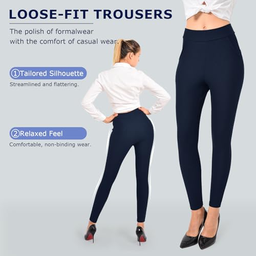 Image of Ginasy Dress Pants for Women, Pull-On Business Casual Leggings | Classic Colors; High-Rise Tummy Control; Stretch Knit Fabric; Pull-On Fit with Functional Pockets