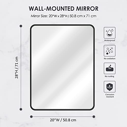 Ftmir 20 X 28 Inch Black Rectangle Mirror Bathroom Rectangular Wall Mounted Mirror With Premium Aluminum Matte Rounded Corner Frame(Horizontal Or Vertical Suspension) #TOP1