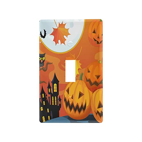 Halloween Witch Castle Jack O Lantern Pumpkin Light Switch Cover Decorative Receptacle Outlet Wall Plate Protector Plastic Light Switch Plates for Home Decor Room Bedroom Bathroom (Toggle Switch)