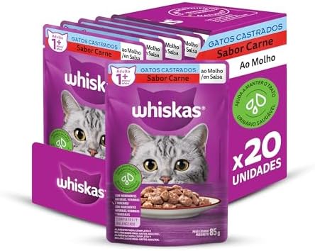 Pack Ração Úmida Whiskas Sachê Carne ao Molho para Gatos Adultos ...
