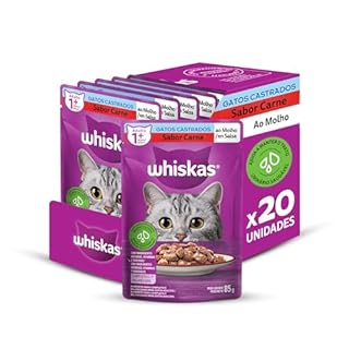 Pack Ração Úmida Whiskas Sachê Carne ao Molho para Gatos Adultos Castrados 85 g - 20 unidades