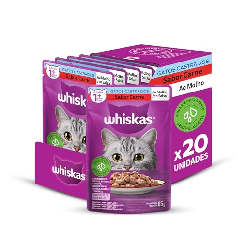 Pack Ração Úmida Whiskas Sachê Carne ao Molho para Gatos Adultos ...