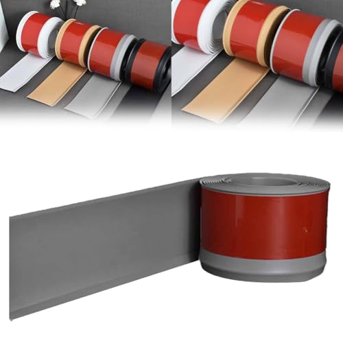 Tidevib Zócalo de PVC – para 4 m x 8 cm, color marrón oscuro/gris/amarillo, tira flexible de plástico para pared o suelo