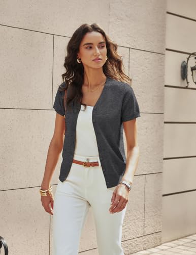 GRACE KARIN Summer Cardigans for Women Lightweight, Short Sleeve Solid V Neck Cropped Sweater, Fall Fashion Cloting(Deep Dray,S) — view 3