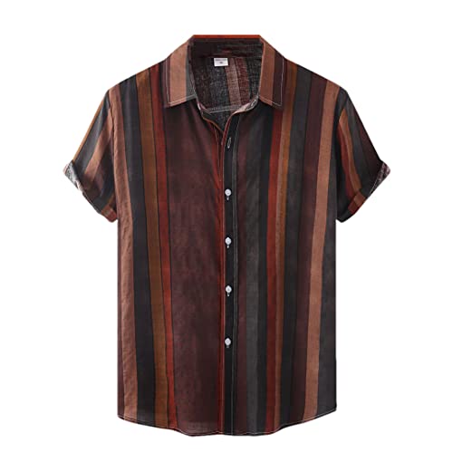 Chemise imprimée marron foncé aux finitions boutons rayures soignées