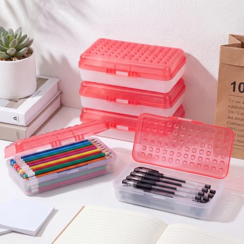 Image of Blulu 6 Pack Plastic Pencil Boxes Bulk Large Pencil Case,Red