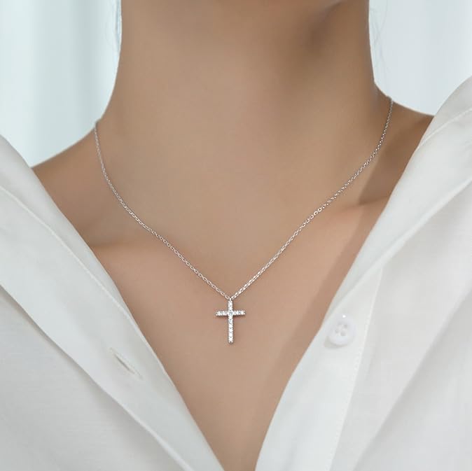 SLUYNZ Solid 925 Sterling Silver CZ Cross Choker Necklace for Women Teens Cross Pendant Necklace2