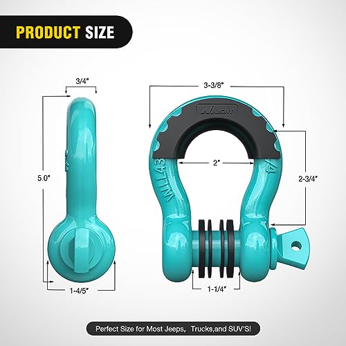 Image of Nilight 2 Pack 3 /4 inch D-Ring Shackle with 7 /8 inch Screw Pin 41,887lbs Break Strength, Heavy Duty Off Road Recovery Shackle with Isolators Washers for Use with Tow Strap, Winch, Off-Road Truck Vehicle