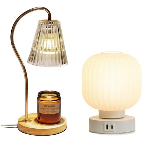 Elenhome Candle Warmer Lamp (Clear), Table Lamp with USB C+A Charging Ports Cover