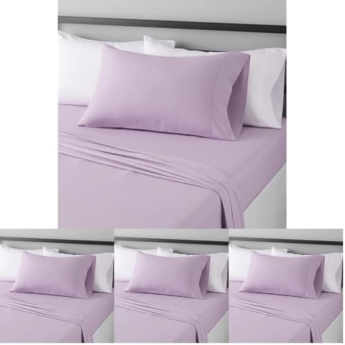 Image of Amazon Basics Lightweight Super Soft Easy Care Wrinkle Free Microfiber 3 Piece Bed Sheet Set with 14-Inch Deep Pockets, Twin, Frosted Lavender, Solid, Kids, Men & Women Bedding (Pack of 4)