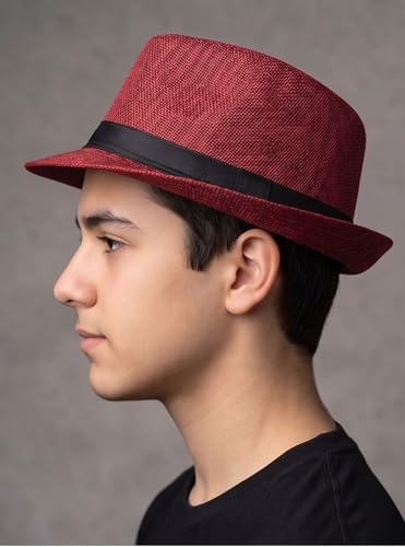 Image of BookMyCostume Red Western Cowboy & Ballroom Style Hat | Fancy Dress Accessory for Dance, Stage Shows & Theme Parties For Adults