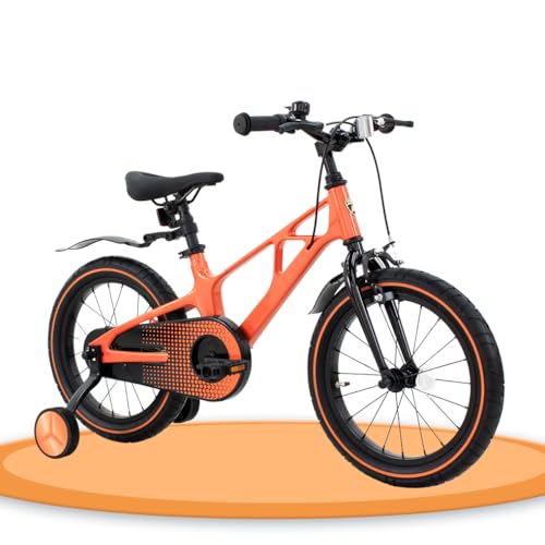 Notre（ノートル）子供自転車 キッズバイク 幼児 14/16/18インチ 超軽量マグネシウム素材フレーム 補助輪付き キックスタンド付き 泥除け標準装備 3〜10歳適合 男女共通 (Arancio Atlas, 14IN)の画像