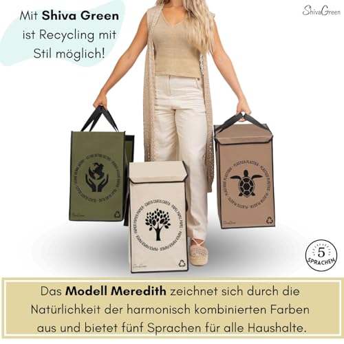 Shiva Green Mulltrennsystem 3fach - Recycling System - Altglas Sammelbehälter - Leergut Sammelbehälter - Altpapier Sammler - aus Plastik und Glas mit Deckel (Meredith.) – Bild 6