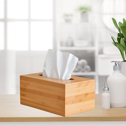 PERFORMORE Bamboo Tissue Box Cover - Water-Resistant Rectangular Wooden Facial Tissue Box with Sliding Bottom - 27x15.5x11.5 cm Wood Kleenex Box Holder - Ideal for Bathroom, Office Desk & Nightstand by Performore - Image 6