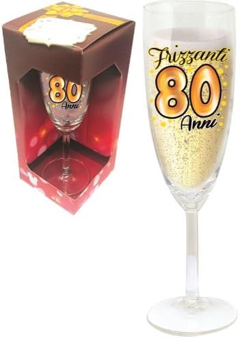 Dor BICCHIERE 80 ANNI Flute vetro Gadget idea regalo festa 80° Compleanno