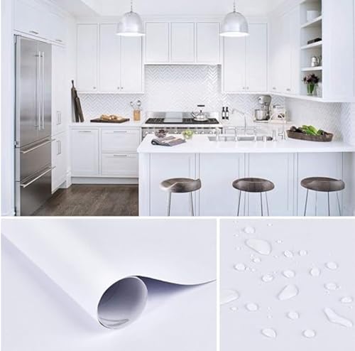 Image of WALLMATE White Matte Wallpaper Peel & Stick Contact Paper Decorative Self Adhesive Wallpaper for Kitchen Cabinet, Furniture Countertop Waterproof Vinyl Wallpaper for Wall. (18x150, White)