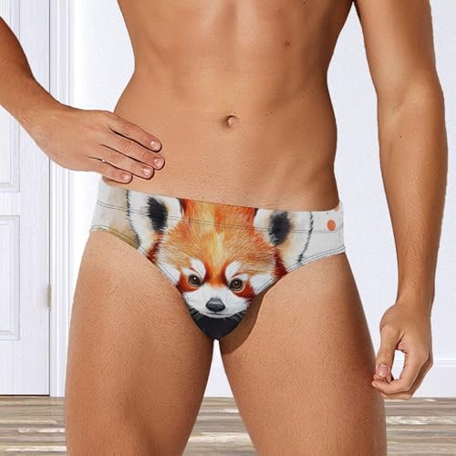 Cute Red Panda Watercolor Printed Swim Briefs for Men Sexy Bikini Swimwear Elastic Beach Trunks Bathing Suit2
