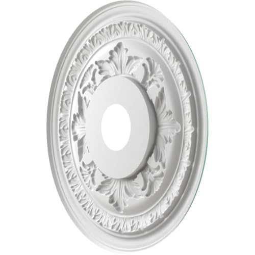 Image of Ekena Millwork CMP19BAFSM Baltimore Thermoformed PVC Ceiling Medallion (Fits Canopies up to 7 3 /4 inch), 19 inchOD x 3 1 /2 inchID x 1 inchP, Universal Pearl Metallic Sea Mist