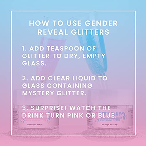 Image of Brew Glitter - Baby Gender Reveal Color Changing Edible Drink Glitter Combo Pack (4g, 2X Jars) for Clear Cocktails, Mocktails and Other Beverages!