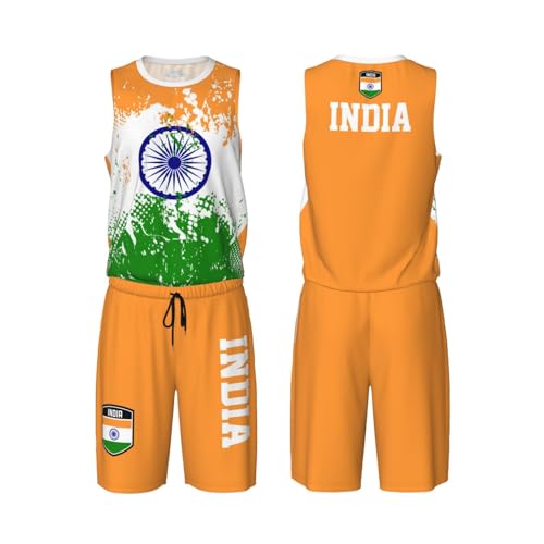 India Flag Grain (1) Basketball Jersey Uniform Suit for Men Women Adults Training Athletic Set