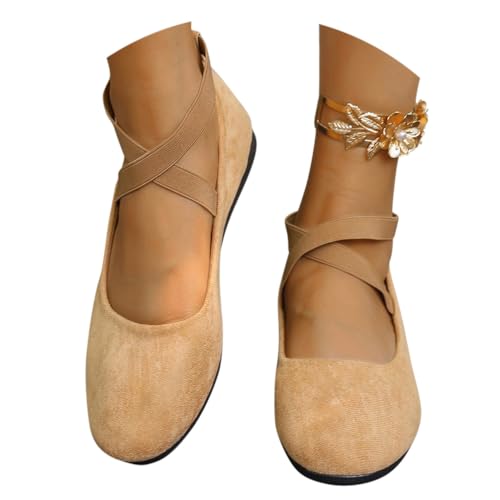 Minetom Ballerines Femme Confortable Sangle de Cheville Ballerine Fête Soirée Chaussures Plates B Kaki 37 EU