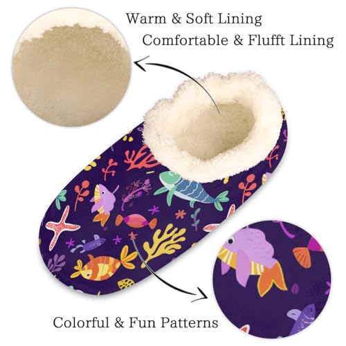 Colorful Fish Coral Slippers for Women Slipper Socks Soft Fuzzy House Slippers Shoes for Indoor Bedroom, Winter Cozy Christmas Gifts2