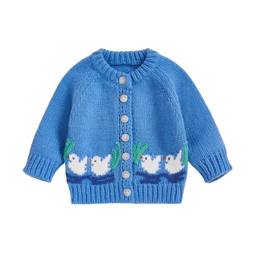 Baby Girl Cardigan Knit Sweater Animal Embroidery Chunky Coat Doll Collar Knitwear Toddler Infant Fall Winter Clothes