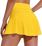 PINSPARK Women Tennis Skirt Pleated Golf Skirts with Pockets Workout Sports Running Athletic Skort Mini,Yellow Medium