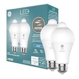 GE LED+ Motion Sensor LED Light Bulbs, 12W, Outdoor Security Lights, Daylight, A21 (2 Pack)