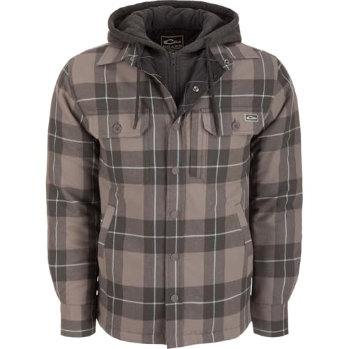 Drake Waterfowl Men's The Campfire Flannel Hoodie | Warm Full-Zip Outdoor Jacket Shirt |Collar with Attached Adjustable Hood