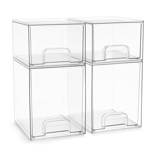 Sorbus Acrylic Storage Containers - 4 Pack, Stackable Storage Bins