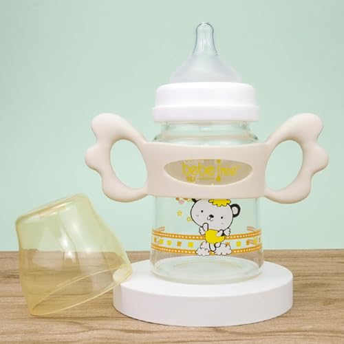 Zhenghebuy Babyflaschen Griffe Silikon 2 Stück Flaschengriff Halter,Baby Flaschengriffe Silikon,Weithals Babyflaschengriffe,Baby Silikon Flaschengriffe für Baby Kleinhand Greifdesign Grün+Weiß
