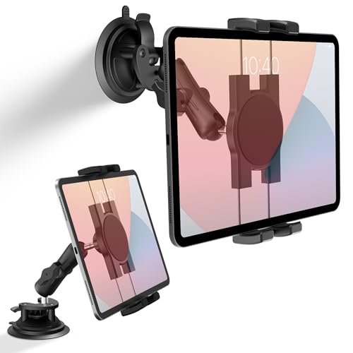 Heavy Duty Aluminum iPad Suction Mount for Truck Car, Anti-Shake Dashboard Windshield Tablet Holder, Thick Case Friendly, Fits 4.7-12.9' iPad Pro 12.9 Air Mini Samsung, 360° Rotation Off-Road Aviation