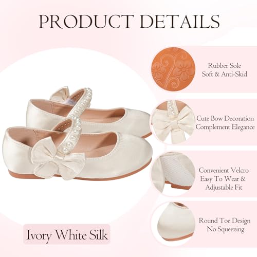 MEJORMEN Flower Girl Dress Shoes Mary Jane Ballet Flats Pearl Bowknot Princess Dress Shoes for Wedding Party School4