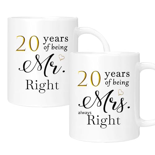 20 Year Anniversary Coffee Mug Gifts Set of 2 with Gift Box Packaging