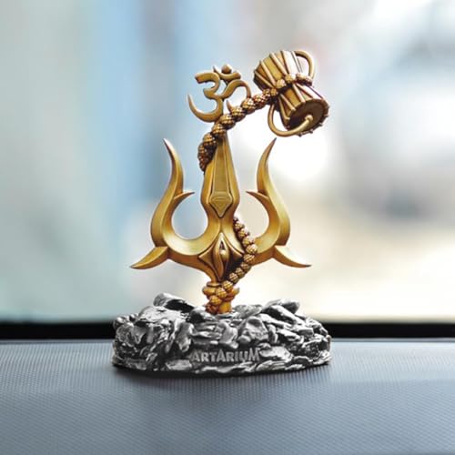 Image of Artarium Trishul with Damru Traditional Trishul Damru Shiva Trishul Idol Decorative Showpiece for Car Dashboard Home Decor Pooja Room (Trishul with Damru- Black Base 3.9 Inch)