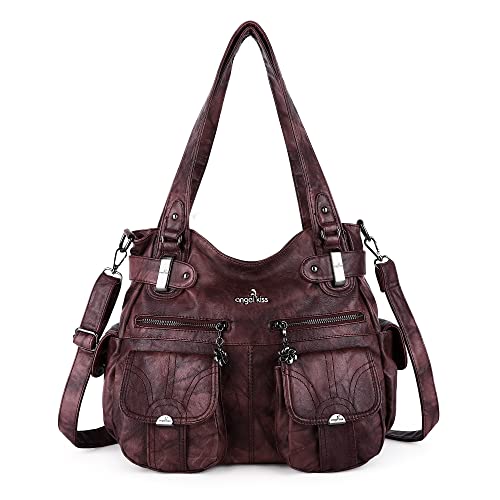 Image of Purses Women Handbags Large Double Zipper Multi Pocket Washed Shoulder Bags Purse with compartments Designer