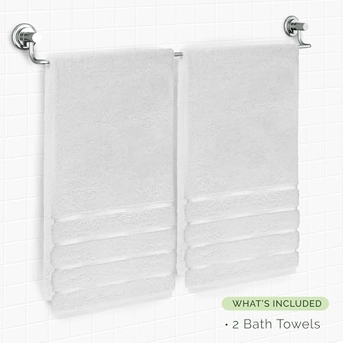 Image of Elegant Comfort 100% Turkish Cotton 4 Lines Viscose Stripe Luxury 2 Pack Bath Towel Set 27 x 54 Inch - Super Soft and Highly Absorbent Premium Hotel Spa Quality Towels for Bathroom Use, White