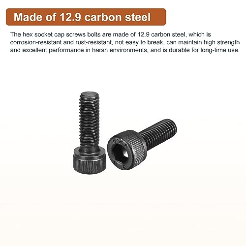 DTGN M6x18mm Socket Head Cap Screws Bolts, 50Pcs 12.9 Grade Alloy Steel, Metric Machine Hex Socket Screw, Hex Drive - Image 3