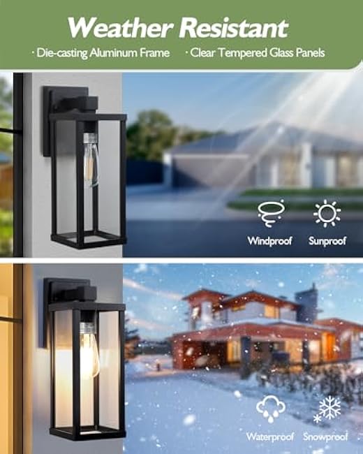 LITFIT Matte Black Outdoor Light Fixtures Wall Mount, Waterproof Rustproof Porch Lights, Outside Wall Lanterns for Patio, Front Door, Garage, Backyard, 2-Pack, Bulbs Not Included