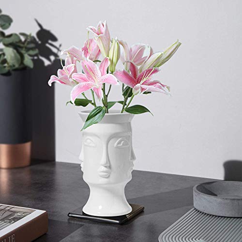 image for OppsArt Face Flower Vase in Porcelain White, Modern Human Face Design 