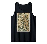 Vintage Japanese Giant White Tiger Fighting Dragon Ukiyo-e Tank Top