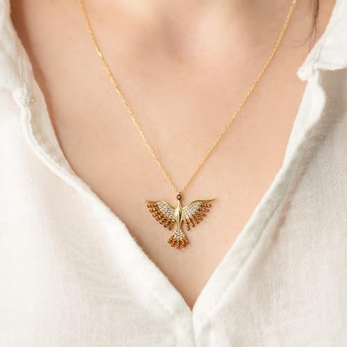 Kayra Mücevher Anka Kuşu Kolye - 14 Ayar Altın ve 925 Ayar Gümüş (Turuncu Gümüş) - Görsel 7