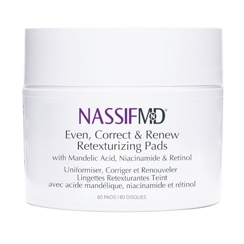 NassifMD Even, Correct & Renew Retexturizing Pads | Chemical Peel for Face | Whitehead, Closed...