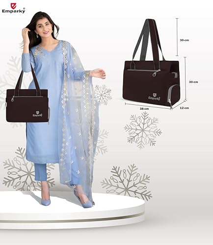 Image of Women Bag, Black with Turquoise Accents, Tote Bag with Multiple Zipper Pockets
