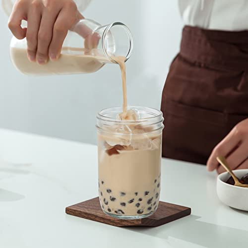 Pckydo Bubble Tea Cups 2 Pack, Reusable Wide Mouth Smoothie Cups, Iced Coffee Cups With White Lids And Gold Straws Mason Jars Glass Cups, Travel Glass Drinking Bottle (16Oz, Gold Straws) #TOP2