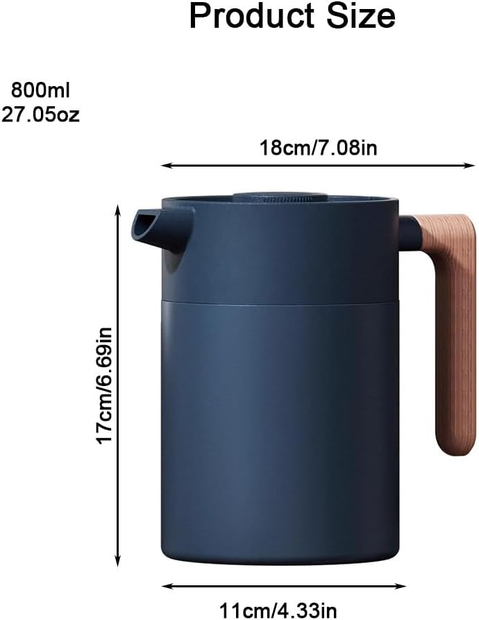 LEIYTFE Insulated Coffee Carafe 800ml Thermal Tea Pot with Ceramic Liner Double Walled Vacuum Keep Hot, Stainless Steel Removable Tea Strainer,Insulated Teapot(Black)