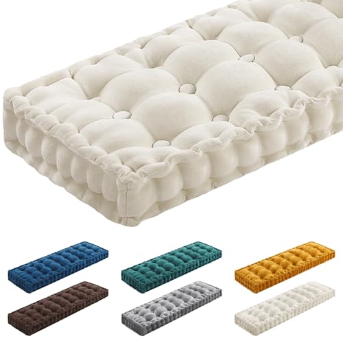 Geelin 48x18 Inch Bench Cushions for Indoor Furniture Chenille Velvet Beige Button Tufted Thicken...