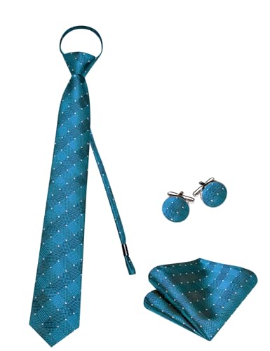 Image of Hi-Tie Zipper Ties for Men Pre-tied Tie Set Lapel Pin Pocket Square and Cufflinks Formal Business Wedding Adjustable Necktie