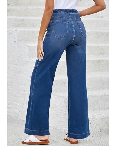 LookbookStore Wide Leg Jeans for Women Trendy High Waisted Trousers Stretchy Baggy Denim Pants3